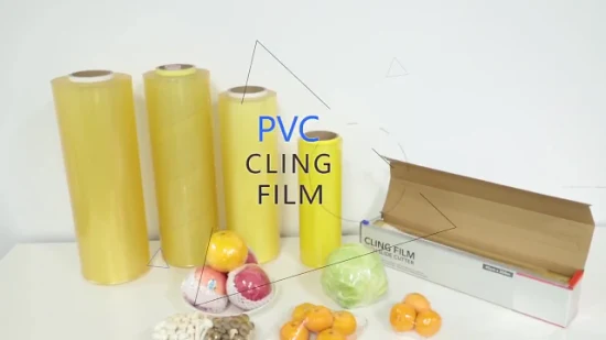 식품 등급 투명 PVC 집착 필름 포장 식품 PVC 플라스틱 스트레치 필름